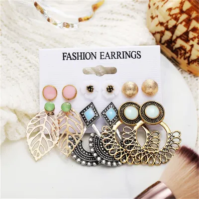 Stunning Fashion Ethnic Flower Leaf Dangle Earring Set (6 pairs)